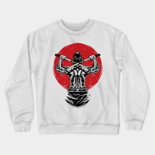 sketched warrior holding two katana swords to his back. Crewneck Sweatshirt